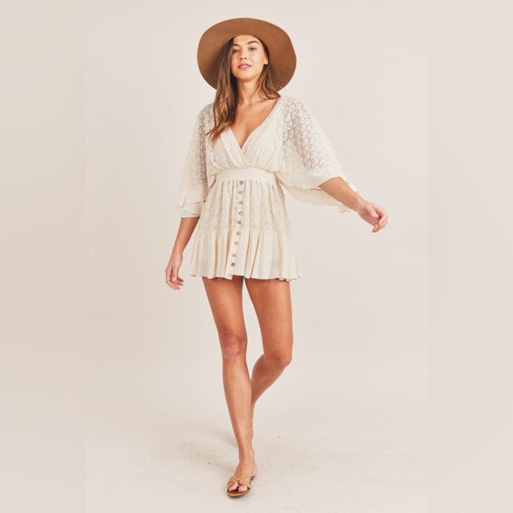 🌿 Mable Lace Mini Dress With Flutter Sleeves - Picture 2 of 12